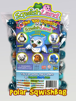 A bag of squish land toys with the packaging.