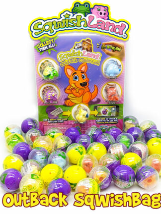 A pile of squish balls with the packaging on it.