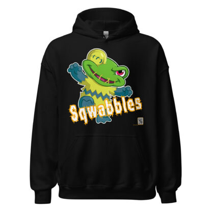 A black hoodie with a cartoon of squabbles