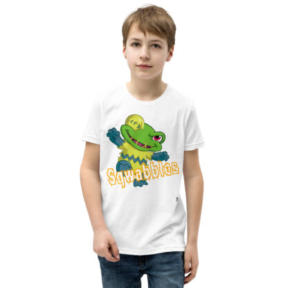 A kid wearing a t-shirt with an alligator on it.